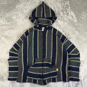 Vintage Molina Blue Striped Baja Full-zip Hippie Hoodie Size Large